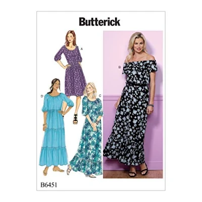 Image de Butterick Patterns Motif 6451 ZZ, Robes pour Femme, Tailles LRG XXL, Multicolore