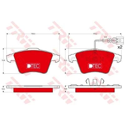 Image de TRW DTEC COTEC GDB1651DTE Jeu de plaquettes frein contact signal d&#039;usure inclus VOLKSWAGEN: Touareg I