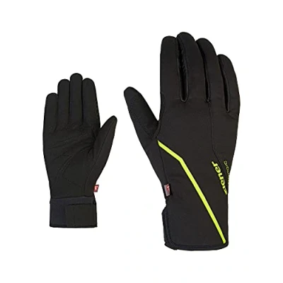 Image de Ziener Ultimo Gants Nordiques pour Homme Coupe Vent, Respirant, doublé, Noir, Vert Citron, Taille 8,5