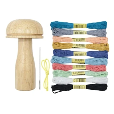 Image de Ensemble de reprisage en bois forme champignon pour repriser chaussettes, pantalons, pulls, fournitures couture