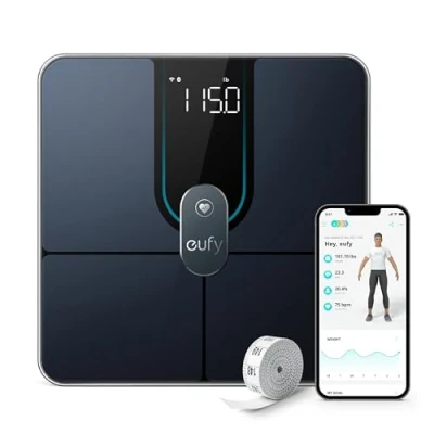 Image de eufy P2 Pro Balance Connectée WiFi, Bluetooth, 16 Mesures Dont Poids, Fréquence Cardiaque, Graisse Corporelle, IMC, Masse Musculaire et Osseuse, Mode Corps Virtuel 3D, Précision 50 g/0,1 lb