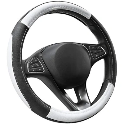 Image de COFIT Antidérapant Couvre Volant Respirant Microfibre Cuir Blanc et Noir Diamètre M 37 38cm