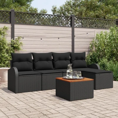 Image de VidaXL Ensemble de canapés jardin 6 pièces avec coussins, noir, poly rattan, acacia 3347569