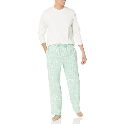 Image de Amazon Essentials Ensemble de Pyjama en Flanelle (grandes tailles disponibles) Homme, Vert Menthe Animaux la Forêt, 4XL Grande taille