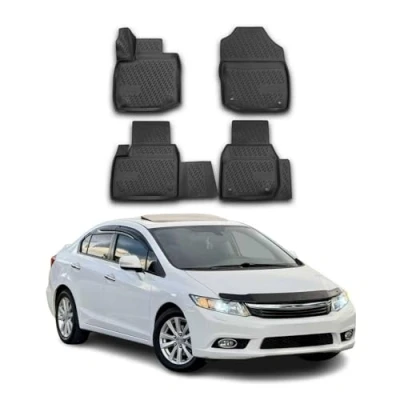 Image de Tapis de Sol Compatible avec Honda Civic IX 2012 2021 Caoutchouc TPE Noir 4X