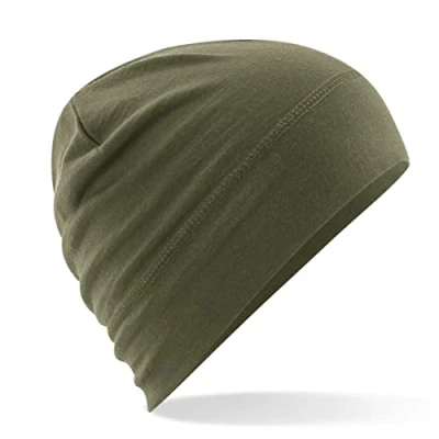 Image de Beechfield Bonnet en laine mérinos B370, vert militaire, Taille Unique