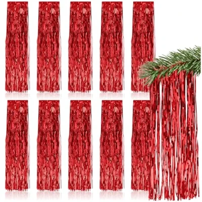 Image de com four® 10x Guirlande de Guirlandes Rouges pour Noël Décorations d&#039;arbre Le Sapin Rideau avec Fils Lisses (Rouge 10 pièces)