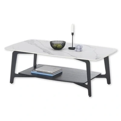 Image de Stella Trading ISA Basse Aspect marbre, Blanche, Table de Salon Moderne avec Plateau en céramique et Structure métal, Blanc, 130 x 45 70 cm