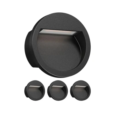 Image de ledscom.de 4 pièces LED encastrées au mur NOLA, downlight pour l&#039;extérieur, IP54, noir mat, 105mm Ø, blanc chaud