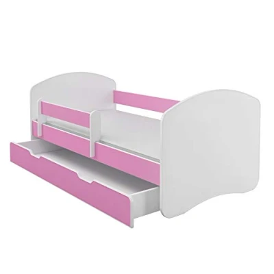 Image de Lit enfant Bébé ACMA II TIROIR MATELAS GRATUITE BLANC (180x80 cm + tiroir, Rose)