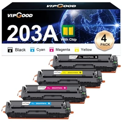 Image de VIPGOOD 203A Cartouches de Toner Compatible pour HP CF540A 203X Laserjet Pro MFP M281fdw M281fdn M280nw M254dw M254nw CF541A CF542A CF543A (Noir Cyan Jaune Magenta, Pack 4)