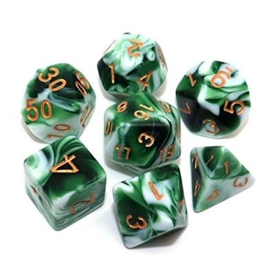 Image de Creebuy DND Lot de 7 dés polyédriques pour Donjon et Dragons D&amp;D Pathfinder MTG Vert Blanc