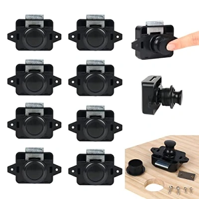 Image de AYYDS Lot de 10 boutons poussoir Catch Door Lock pour camping car, armoire, cabinet Verrou porte d&#039;armoire, serrure meuble, Motorhome Caravan Van RV Camper (noir)