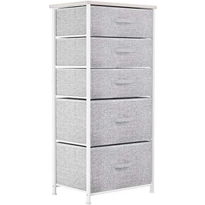 Image de YITAHOME Commode pour Chambre à Coucher, 5 Tiroirs en Tissu Meuble de Rangement avec Dessus Bois et Grand Espace Salon, d&#039;enfant, Gris Clair