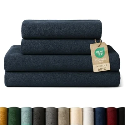 Image de Blumtal Lot Serviette De Toilette 2 Serviettes Bain 70x140 Essuie Mains 50x100 Doux Et Absorbant 100% Coton Certifié Oeko TEX® Blanc