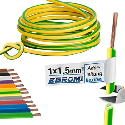 Image de Câble conducteur flexible 1,5 mm² Gaine en PVC H07V K Couleur : vert jaune Plusieurs longueurs disponibles par incréments de 5 m Longueur 10