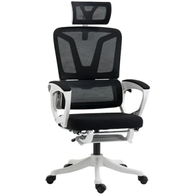 Image de Vinsetto Fauteuil de Bureau, Chaise Ergonomique, pivotant, Hauteur réglable, Dossier inclinable, Repose Pied Appui tête Soutien Lombaire, Tissu en Maille, Noir