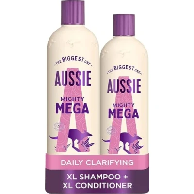 Image de Aussie Mega lot de 2 shampoings et après shampoing, soins capillaires pour cheveux secs abîmés, shampooing shampoing végétaliens, sans silicone, économique XL, 1145 ml