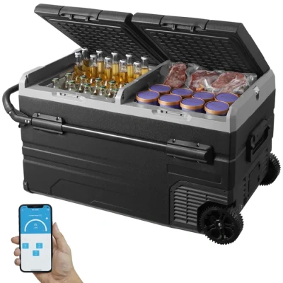 Image de VEVOR Réfrigérateur Portable à Compression 115 L, Mini Frigo de Voiture 12 V, Glacière Double Zone 20 C C, avec Roues et Poignée, Congélateur pour Camion Bateau Maison Camping