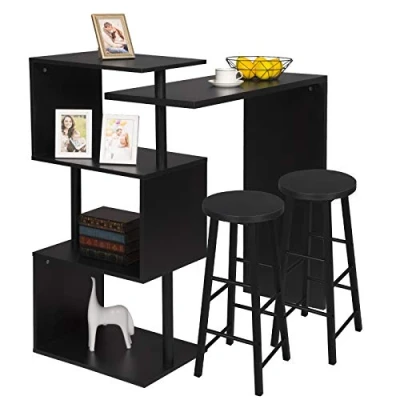 Image de WOLTU 1 X Table de Bar Rotatif avec 3 tablettes + 2 Tabourets Structure en métal Plateau MDF,Noir BT27sz+BH130sz