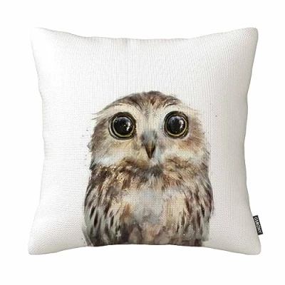 Image de GSRONY Housse de coussin en coton et lin avec fermeture éclair Motif chouette 45,7 x cm