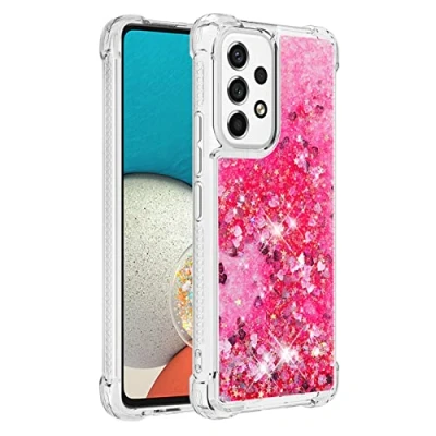 Image de KBIKO zxl Glitter Case pour Samsung Galaxy A53 5G Étui, Brillant Paillette Sparkle Floating Quicksands Housse Transparent TPU Antichoc Protective Coque 5G.Pink YBL