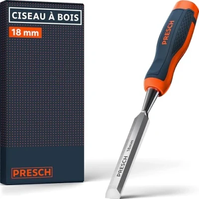 Image de Presch Ciseau à bois 18mm Parfaitement aiguisé pour utilisation immédiate les professionnels avec un angle de 25 Capuchon métallique robuste Poignée ergonomique prise en main sûre