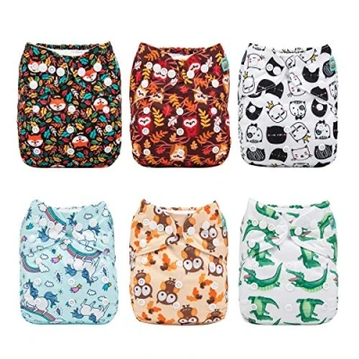 Image de ALVABABY Lot de 6 Couches réutilisables lavables en tissu + 12 inserts