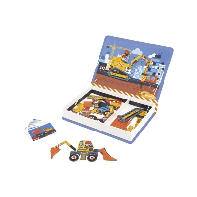 Image de Janod Magnéti&#039;Book Véhicules du Chantier Jeu Educatif Magnétique 50 Aimants + 18 Modèles Jouet Enfant en Carton FSC Développe Dextérité et Imagination Dès 3 Ans J02526, Multicolore