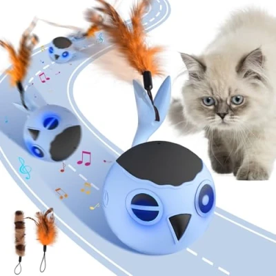 Image de GoldenSun Jouet pour Chat, Balle Interactive Chats d&#039;intérieur, Bleue à Mouvement Automatique, Rapide, Gazouillis, Lumière Stimulante