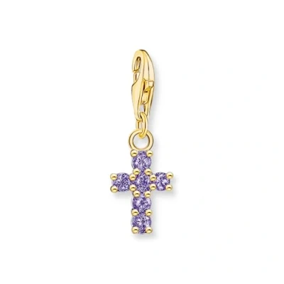 Image de Thomas Sabo Femme Pendentif Charm Croix plaqué Or avec Pierres Violettes Argent Sterling 925, Doré Jaune 18 Carats 2036 414 13