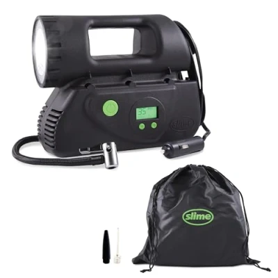 Image de Slime 40067 95 Gonfleur pour pneus, Deluxe, numérique, technologie Inflate Right, robuste, comprend une lampe à LED et un tuyau raccordement rapide, gonflage en 4 min