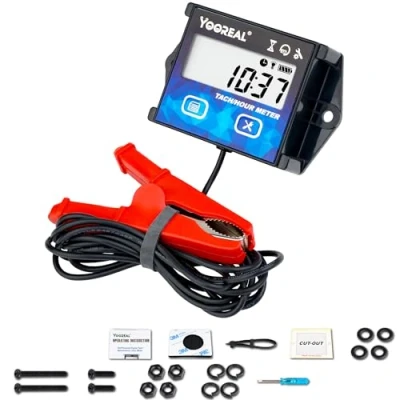 Image de YOOREAL Tachymètre numérique, compteur horaire, rappel d’entretien avec clips, rétroéclairage, batterie intégrée, étanche pour tondeuse à gazon, moto, etc.