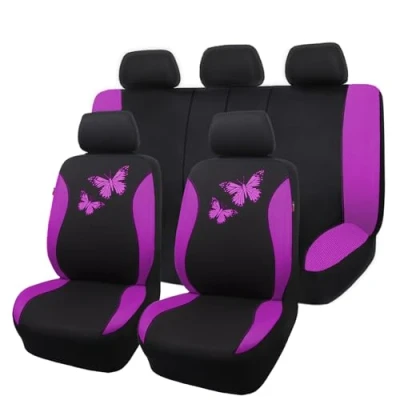Image de Flying Banner Housse de siège Auto en Maille Respirante, Motif Papillon coloré, Compatible avec Les airbags (Ensemble Complet, Violet)