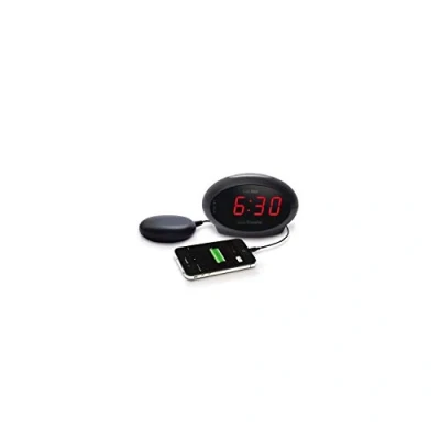Image de Geemarc SBT600 Réveil pour Malentendants, Sourds et Gros Dormeurs avec Alarme Super Bruyante, Coussin Vibrant Fonction Répétition de Sonnerie Port Charge USB Version FR