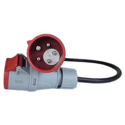 Image de RoadEu Cordon Adaptateur 400V Fiche Mâle 32A 3P+N+E avec Inverseur de Phase à Prise femelle Câble en Caoutchouc, Rallonge 0,5m