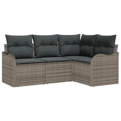 Image de Ensemble de Canapé jardin 4 pièces avec coussins gris poly rattan vidaXL, 2 places 3345679