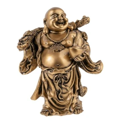 Image de lachineuse Statuette Bouddha Rieur Feng Shui Fortune Traditions Bouddhistes Porte Bonheur, Richesse &amp; Statue en Résine Doré 15,5 cm Idée Déco Cadeau Chine, Asie