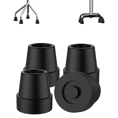 Image de supregear Embouts de Canne Quadruple (Paquet 4), 16 mm Pied Marche en Caoutchouc Antidérapant Remplacement Robuste pour Canne, Bâton et Meubles avec Bas Jambe, Noir