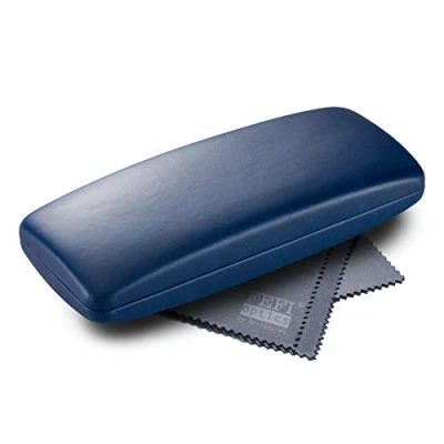 Image de FEFI Étui à lunettes rigide Softtouch Avec chiffon de nettoyage pour lunettes/chiffon en microfibre, bleu foncé, M