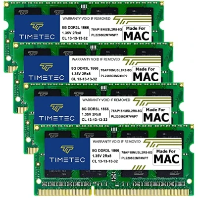 Image de Timetec 32 Go KIT (4x8 Go)Compatible pour Apple Late 2015 iMac (27&#039;&#039; avec écran Retina 5K) DDR3L 1867MHz/1866MHz PC3L 14900 2Rx8 CL13 1.35V 204 Pin SODIMM Memory Module MAC RAM Upgrade 17,1