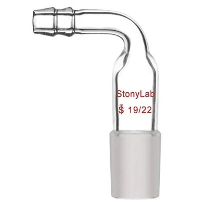 Image de stonylab Lot de 1 Adaptateur Coudés en Verre avec 19/22 Joint Mâle et Raccord Tuyau 9 mm, Glass Bent Inlet Adapter pour Appareil Distillation Verrerie Laboratoire