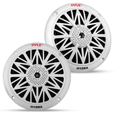 Image de Paire d&#039;enceintes / baffles Pyle 5.25&quot; (13.3 cm) étanches, bidirectionnels, avec une puissance de 150 Watts. Idéal pour bateau, scooter mer etc. Blanc.