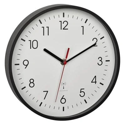 Image de TFA Dostmann Horloge murale radio pilotée analogique 60.3550.01, précision maximale, moderne, couvercle en verre, pendule pour le bureau, la maison, facile à lire, noir