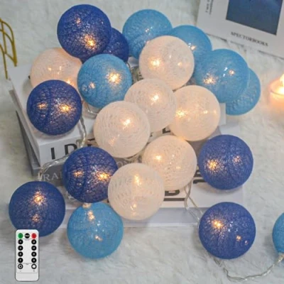 Image de Ciskotu Guirlande Lumineuse Coton Boules, 20 LED USB Dimmable Boule avec Télécommande et Minuterie, Intérieur pour Chambre Enfant Noël Fête (Bleu)