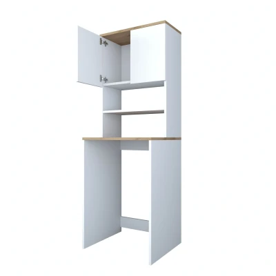 Image de Meuble machine à laver 2 niveaux Donny L65xH183,6cm Blanc et Bois naturel Menzzo