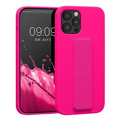 Image de kwmobile Coque Compatible avec Apple iPhone 12 Pro Max Housse Support Doigt en TPU Silicone Protection Fonction Rose Fluo