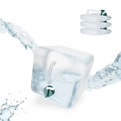Image de Relaxdays Jerricans carrés pliants en Lot de 4, 5 litres, Contenant à Eau, avec Robinet, sans BPA, Transparent