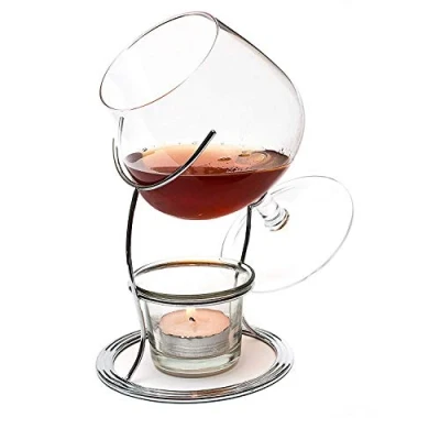Image de Bar Amigos Brandy et Cognac Plus Chaud &amp; Snifter Chauffe plat en verre avec support cuivre
