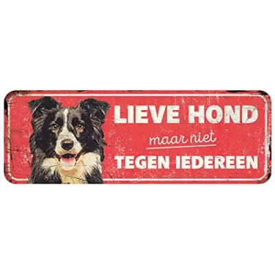 Image de D&amp;D Home, Panneau d&#039;avertissement Attention au Chien, 40x13x0,3 cm, Version néerlandaise, Fond Rouge, en métal résistant à la Rouille avec Un Texte Amusant